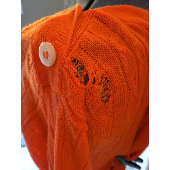 J.Crew Boat Neck Crocheted Sweater 100% Linen Orange Knit Lightweight Size S - Picture 4 of 6